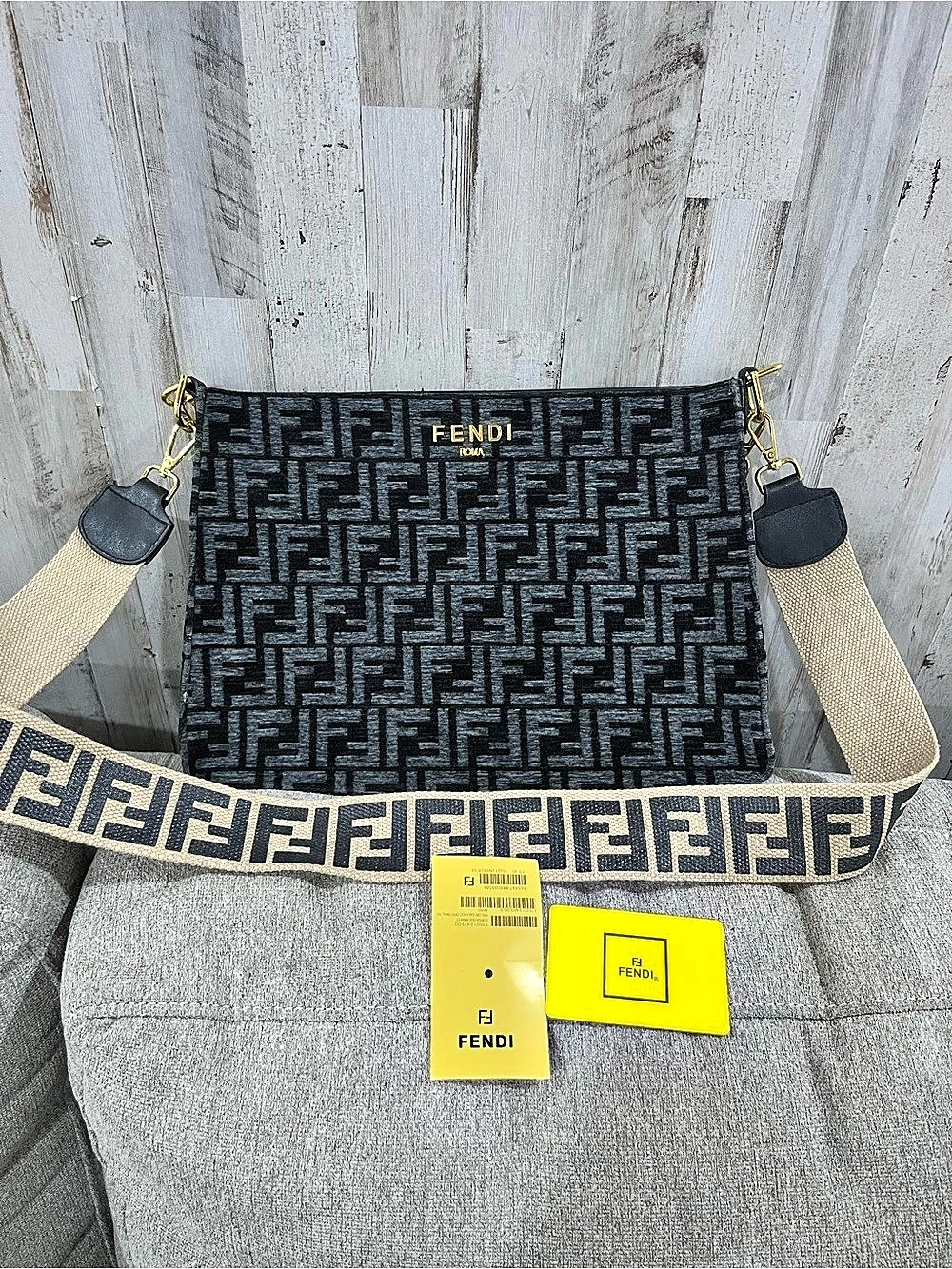 Fendi Zucca Crossbody Bag in Black & Gray NWT